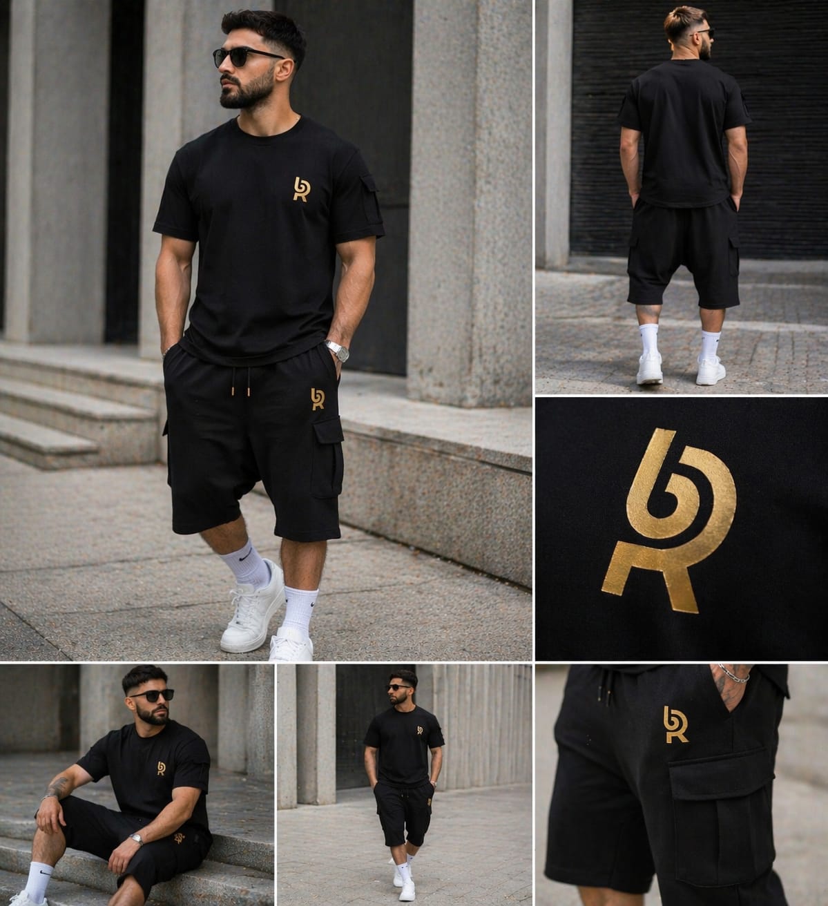 Ensemble Sarouel Homme RB Mastour – T-Shirt + Short Cargo – Tenue Été Confort & Streetwear